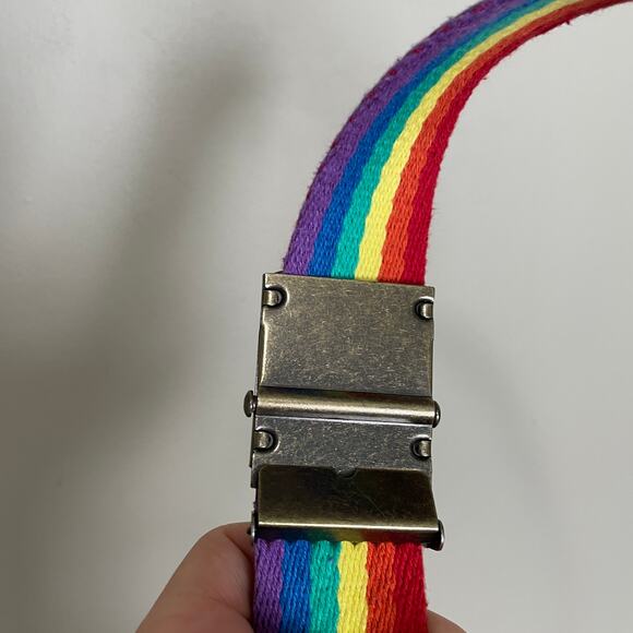 Rainbow Belt Brass Buckle Unisex Adjustable 44 Length Men's Women's - Picture 4 of 5